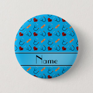 Personalised name blue stethoscope bandage hearts 6 cm round badge