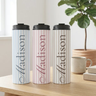 Personalised Name Blue Striped Mum Mothers Day Thermal Tumbler