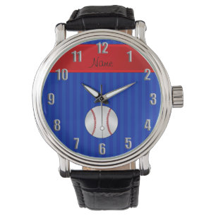 Personalised name blue stripes baseball watch