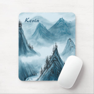 Personalised Name Blue White Mountain View Mouse Pad