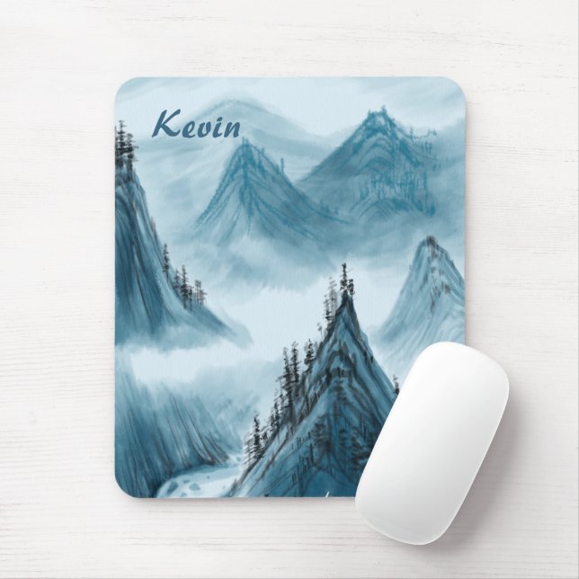 Personalised Name Blue White Mountain View Mouse Pad (With Mouse)