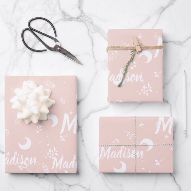 Personalised Name Blush Pink Elegant Cute Chic Wrapping Paper Sheet (Front)