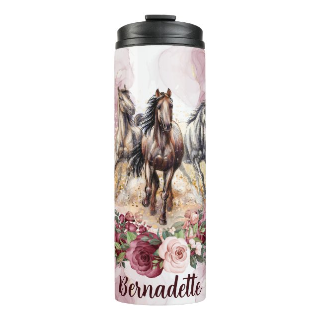 Personalised Name Blush Pink Horse Themed  Thermal Tumbler (Front)