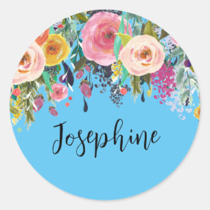 Personalised Name Boho Floral Bedroom Nursery Art Classic Round Sticker