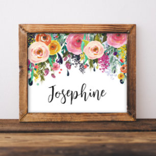 Personalised Name Boho Floral Bedroom Nursery Art Poster