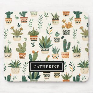Personalised Name Boho Potted Plants Mouse Pad