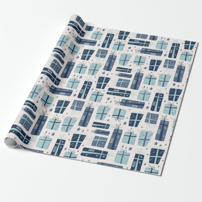 Personalised Name Boho Presents Pattern Christmas  Wrapping Paper (Unrolled)