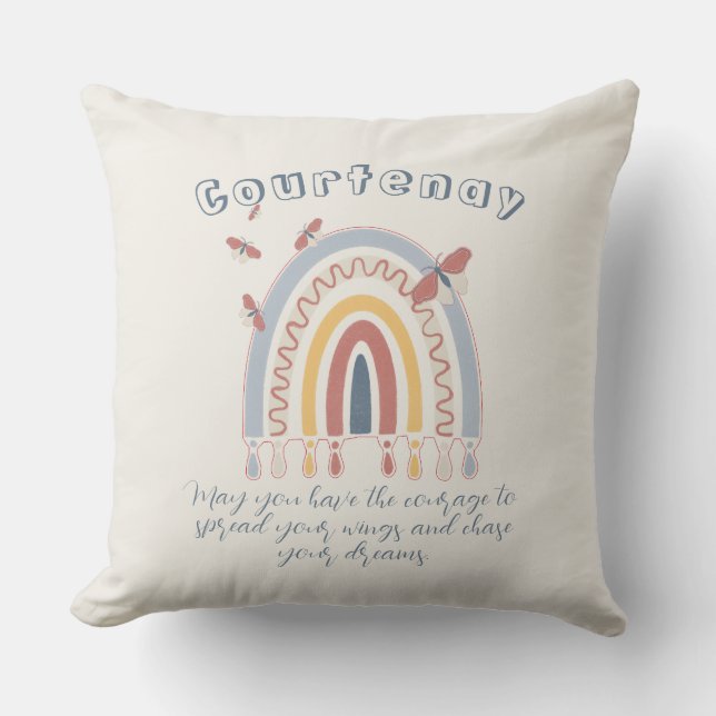 Personalised Name Boho Rainbow Butterfly Cushion (Front)
