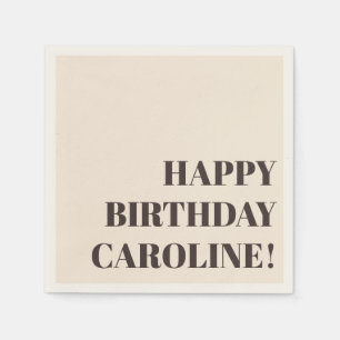 Personalised Name Bold Brown Cream Birthday Party Napkin