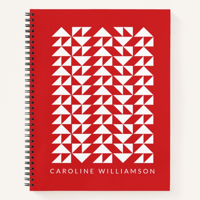 Personalised Name Bold Red Geometric Modern Notebook (Front)