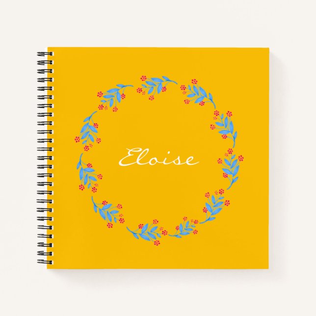 Personalised Name Bold Yellow Floral Writers Notebook (Front)