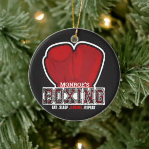 Personalised NAME Boxer Boxing Glove Prize Fighter Ceramic Tree Decoration