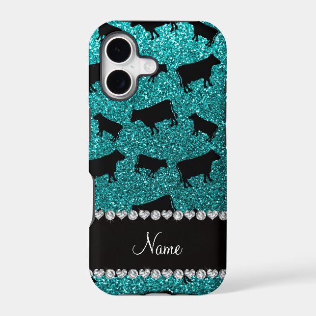 Personalised name bright aqua glitter cows (Back)