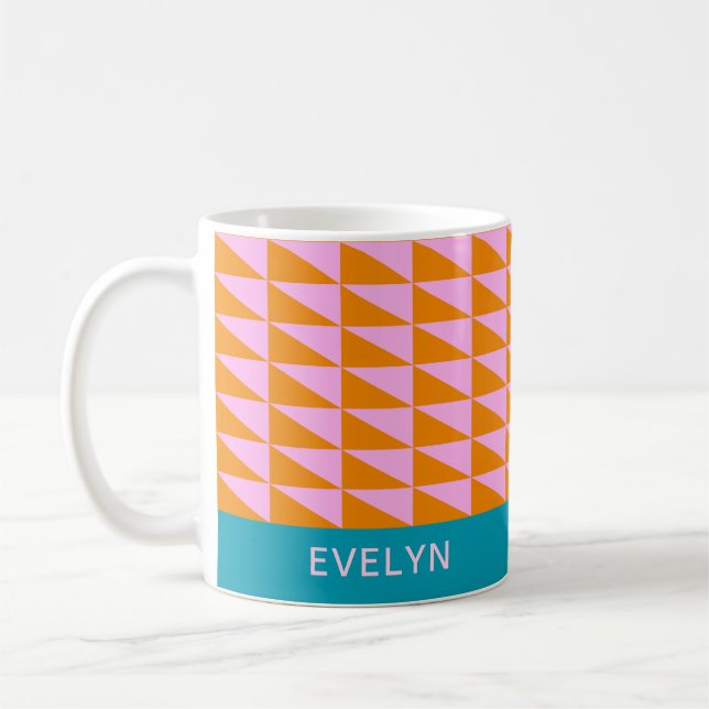 Personalised Name Bright Colourful Geometric Blue Coffee Mug (Left)