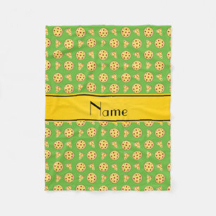 Personalised name bright green pizzas fleece blanket