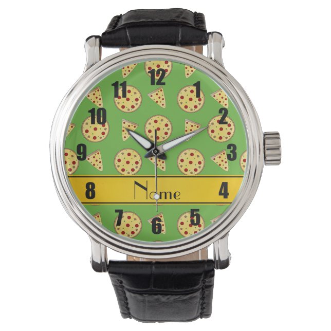 Personalised name bright green pizzas watch (Front)