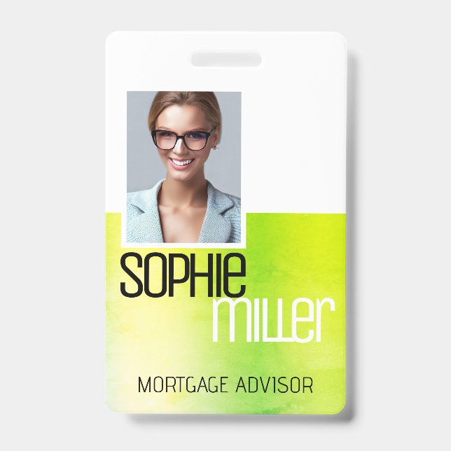 Personalised Name Bright Green Watercolor Stylish ID Badge (Front)