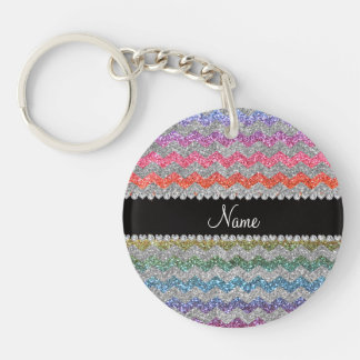 Personalised name bright rainbow glitter chevrons key ring