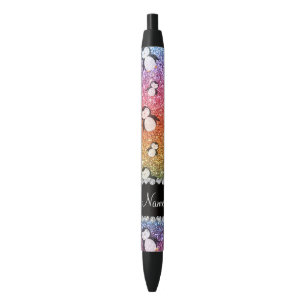 Personalised name bright rainbow glitter penguins black ink pen