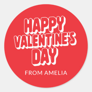 Personalised Name Bright Red Valentine's Day From Classic Round Sticker
