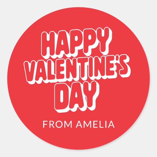 Personalised Name Bright Red Valentine's Day From Classic Round Sticker (Front)