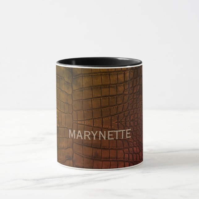 Personalised Name Brown Alligator Texture Print Mug (Center)