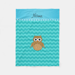 Personalised name brown owl turquoise chevrons fleece blanket