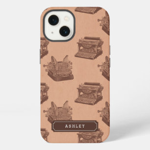 Personalised Name Brown Vintage Typewriter Pattern iPhone 13 Case