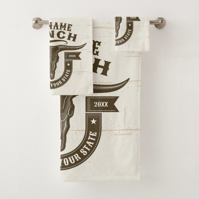 Personalised NAME Bull Steer Skull Western Ranch Bath Towel Set (Insitu)