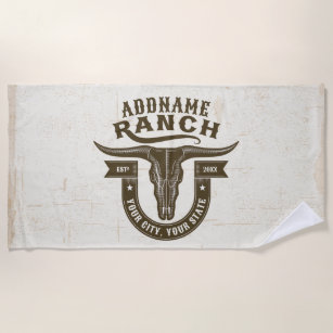 Personalised NAME Bull Steer Skull Western Ranch Beach Towel