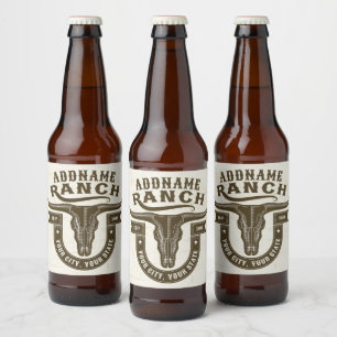 Personalised NAME Bull Steer Skull Western Ranch Beer Bottle Label