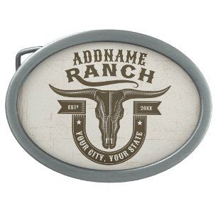 Personalised NAME Bull Steer Skull Western Ranch Belt Buckle