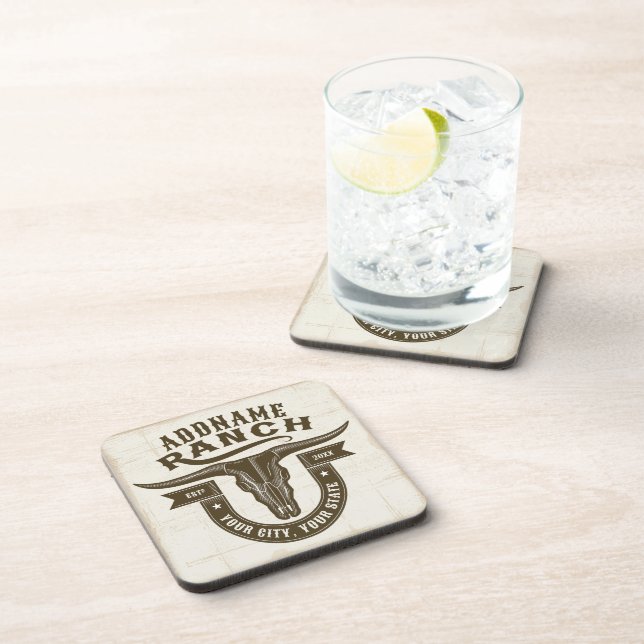 Personalised NAME Bull Steer Skull Western Ranch Coaster (Right Side)