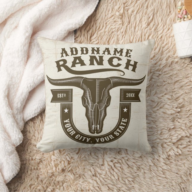Personalised NAME Bull Steer Skull Western Ranch Cushion (Blanket)