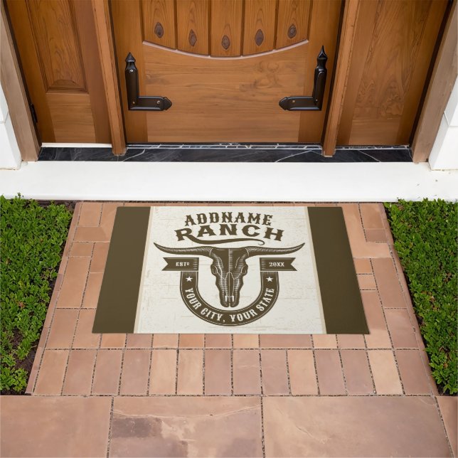 Personalised NAME Bull Steer Skull Western Ranch Doormat (Outdoor)
