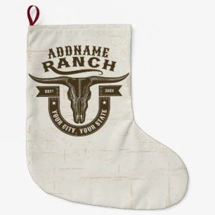 Personalised NAME Bull Steer Skull Western Ranch Large Christmas Stocking
