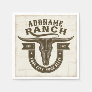 Personalised NAME Bull Steer Skull Western Ranch Napkin