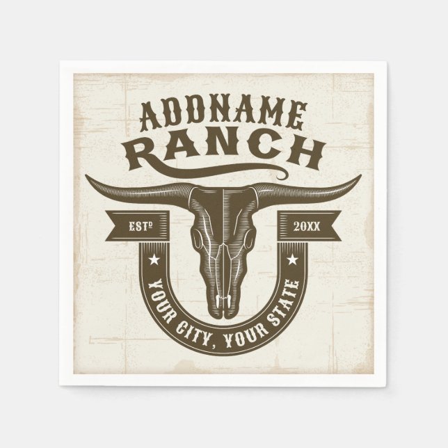 Personalised NAME Bull Steer Skull Western Ranch Napkin (Front)