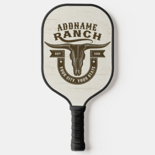 Personalised NAME Bull Steer Skull Western Ranch Pickleball Paddle