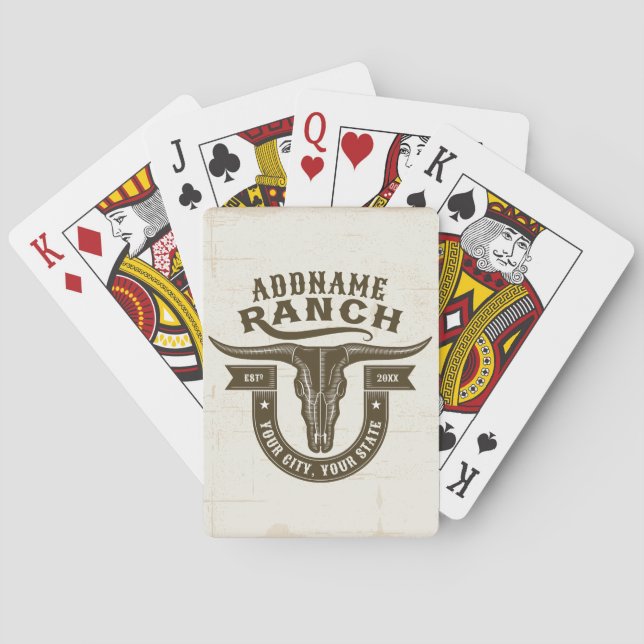 Personalised NAME Bull Steer Skull Western Ranch Playing Cards (Back)