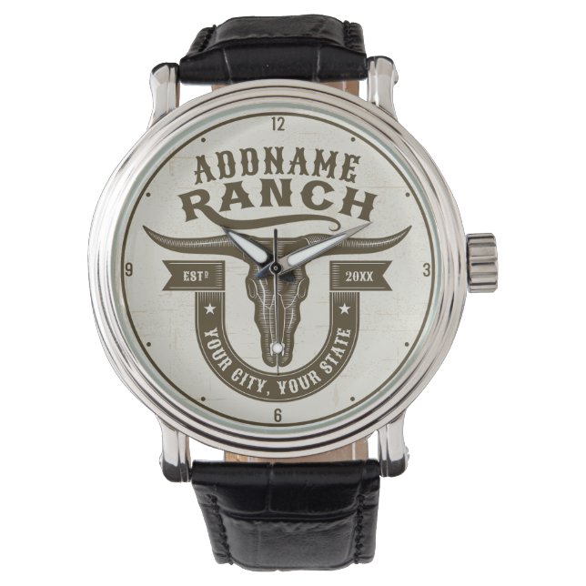 Personalised NAME Bull Steer Skull Western Ranch Watch (Front)