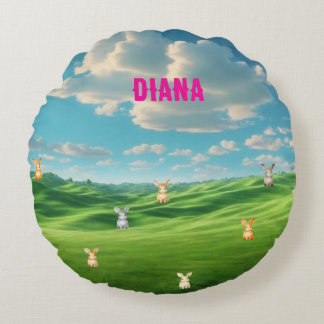 Personalised name bunnies round cushion