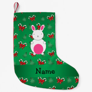 Personalised name bunny green candy canes bows small christmas stocking