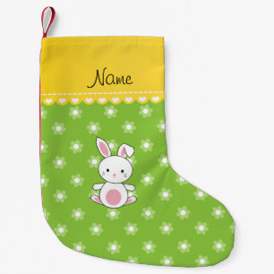 Personalised name bunny green flowers small christmas stocking