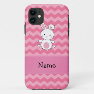 Personalised name bunny pink chevrons iPhone 11 case