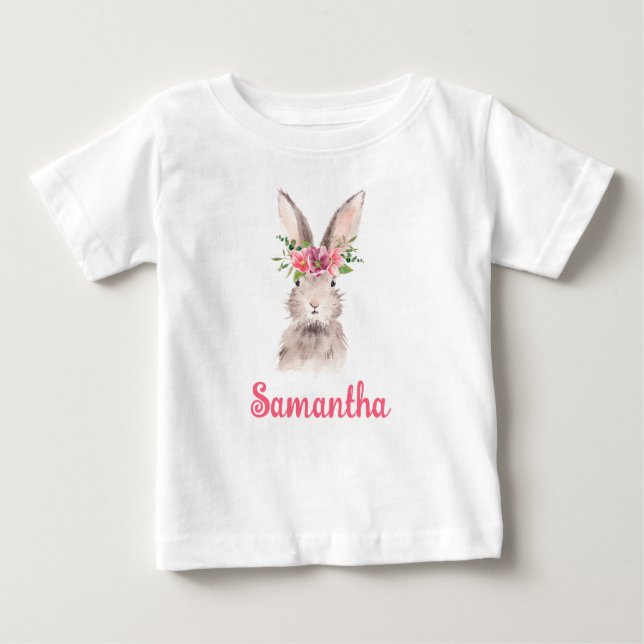 Personalised Name Bunny Rabbit Girl Baby  T-Shirt (Front)