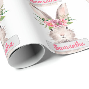 Personalised Name Bunny Rabbit Girl pink Wrapping Paper