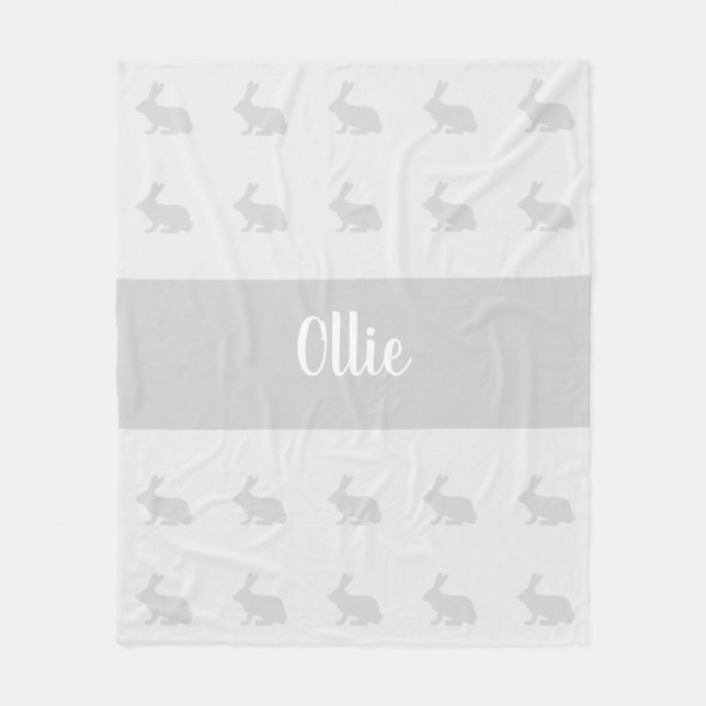 Personalised name bunny rabbit throw rug fleece blanket (Front)