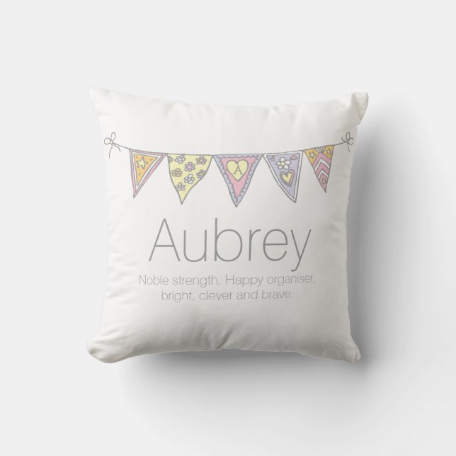 Personalised name bunting pink custom pillow (Front)