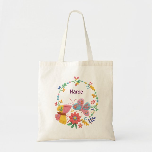 Personalised Name Butterfly Floral Tote Bag (Front)